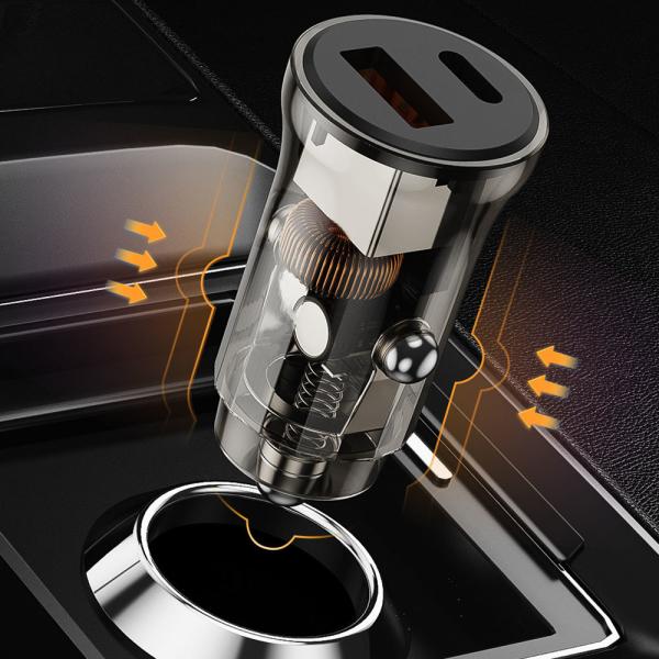C Transparent USB Type Car Charger Fast 30W 6A QC3.0 PD For IPhone 13 Pro Max