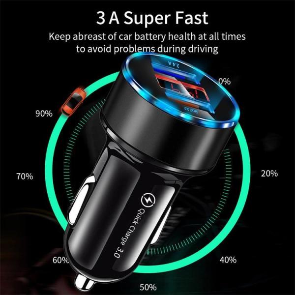 2.4A QC 3.0 Dual Port Car Charger Adapter Universal For IPhone 13 45g