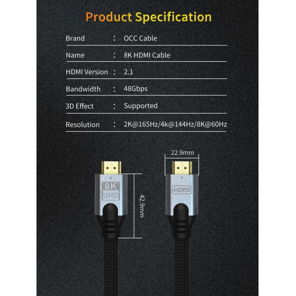 8Gbps Hdmi Cord With Ethernet , Braided HDCP 2.2 Certified Hdmi 4K 60Hz Cable