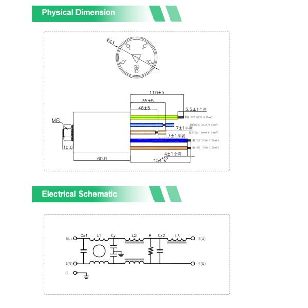 YB27T5 Black Plastic Housing EMI Filter Wire Lead Output 4A Power Filter For Home Appliances
