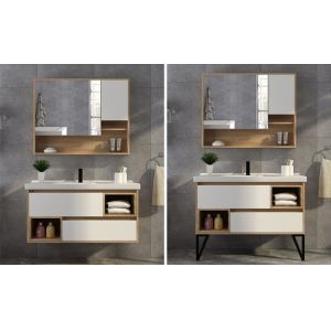 High Plasticity Free Standing Bathroom Cabinet Mirrored Single Sink