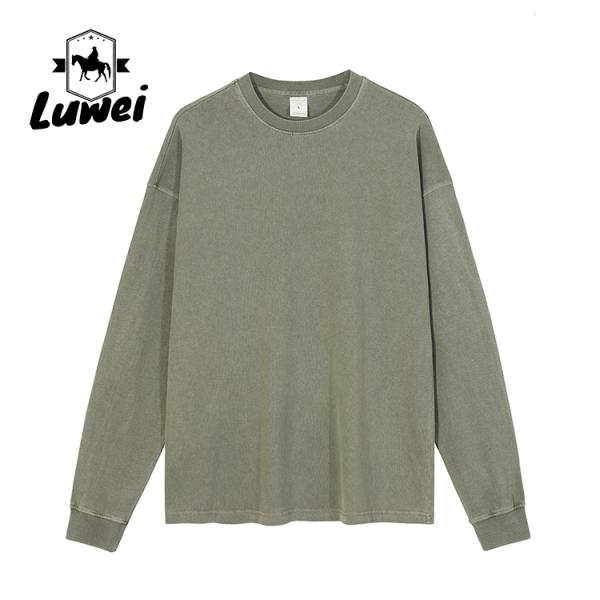 Long Sleeve Heavyweight Cotton Hoodie Grey Crew Neck Vintage Man Sweatshirts