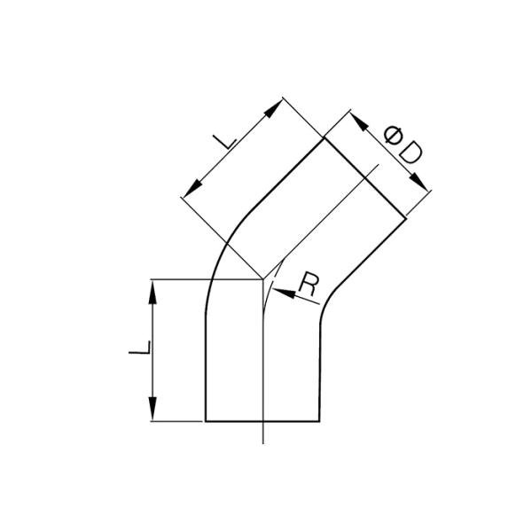  Dimension of Sanitary Weld Elbow – 45° with Straight Ends- SMS