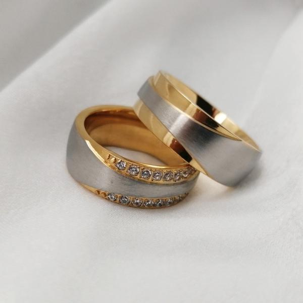 Gift Bridal CZ Stainless Steel Wedding Ring Band Set White Gold Plated 7mm