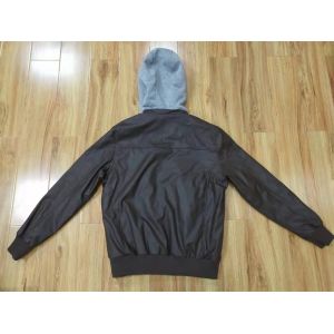 Quilted Padded Leather Motorcycle Jacket Black Brown Hooded Collar