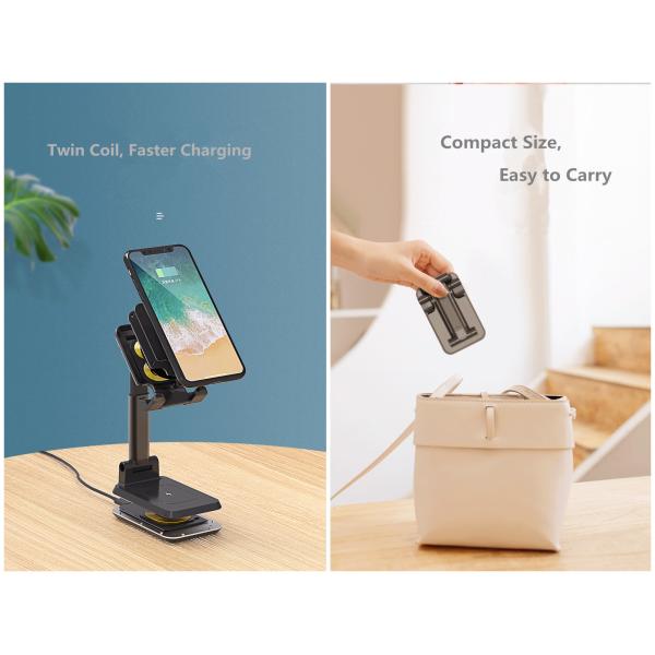 Dual Coil Wireless Charging Station 10W Foldable Portable Phone Holder