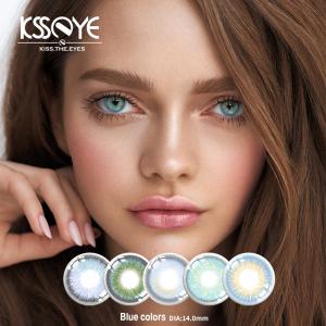 China Custom Logo Nougat Blue Eye Contact Lenses Triple Tone 14.2mm wholesale