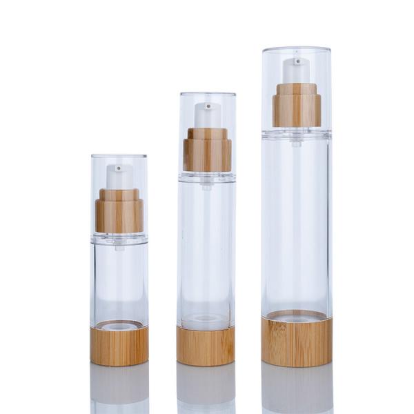 Plastic 30ml 100ml Lotion Airless Pump Bottles 30ml 50ml With Bamboo Decorations