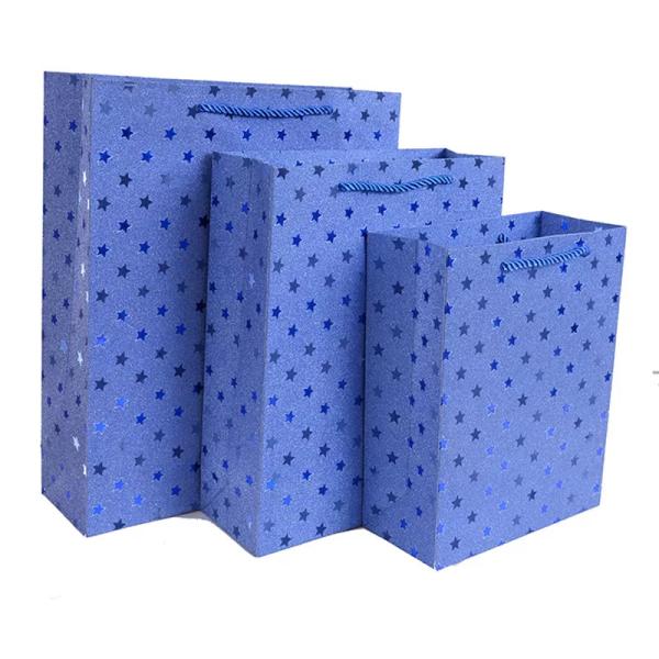 30gsm-160gsm Rose Pink Blue Glitter Gift Bags For Supermarket