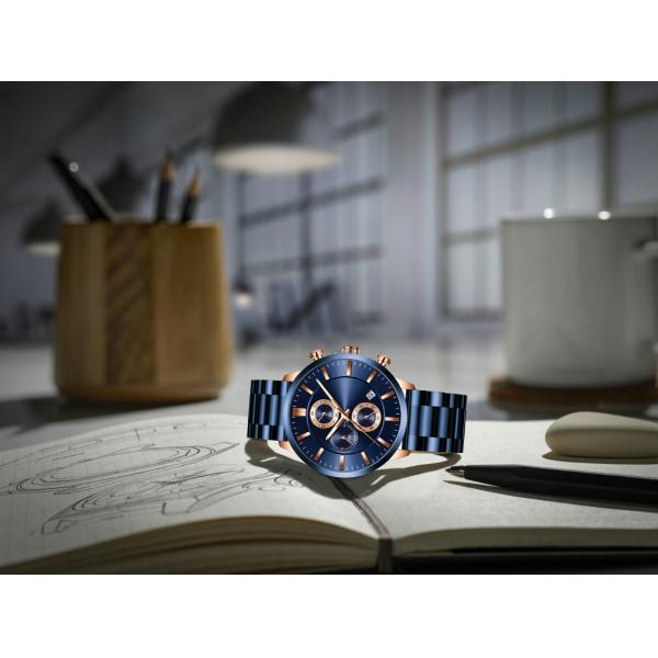 Mens Japan Movt Watch Stainless Steel Back PVD Plated Calendar Wrist Watch