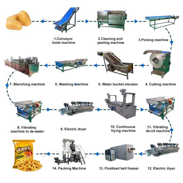 Automated Frozen Potato Fries Line Equipment with Oil Tank and Extra Oil Accessory
