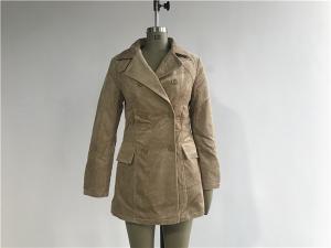 China Flaxen Corduroy Wadded Double Breasted Coat , Long Womens Cotton Jacket wholesale