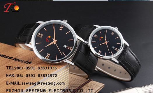 PU leather strap for couple watch with alloy case and color band dial customized