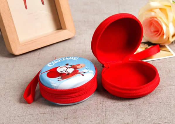 2018 Christmas promotional gifts zipper closure round tin wallet small mini metal tinplate coin box Promotional items