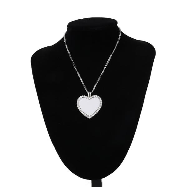 Jewelry Necklace Souvenir Gift Heart Locket Necklace Sublimation Heart Shaped Diamond Necklace