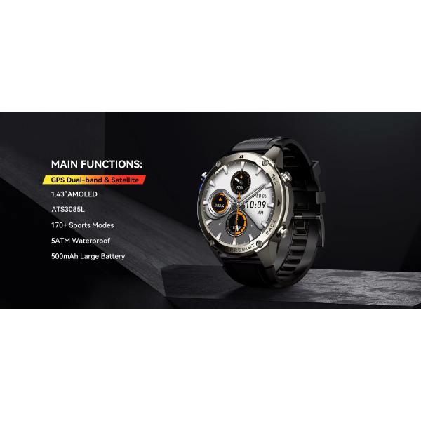 DM56 Sport Smart Watch 1.43inch AMOLED Display GPS 5ATM Waterproof 500mAh Battery