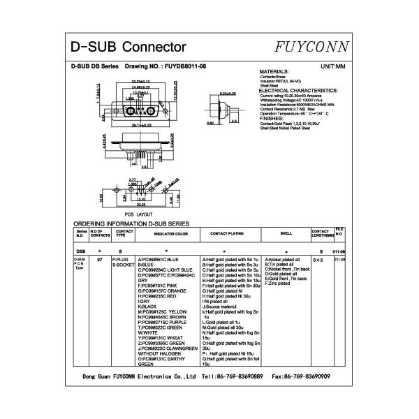 7 Way 7W2 Straight Female Pins DB PCB D-SUB Connector PCB Type