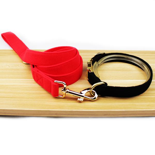 Custom Printed Logo Dog Collar Leash Set 4 Size Luxury Padded Decorative Velvet