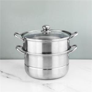 China Two Layer Stainless Steel Steamer Pot With Handles Glass Lid on sale
