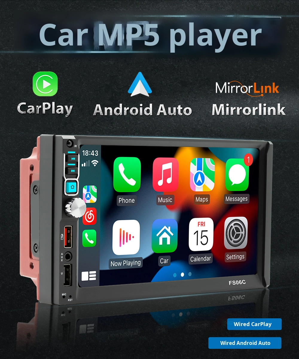 Creatall 7-Inch Dual Reel Reverse Camera MP5 Player for Bluetooth Central Control Screen CarPlay Navigation Android Auto Mirror