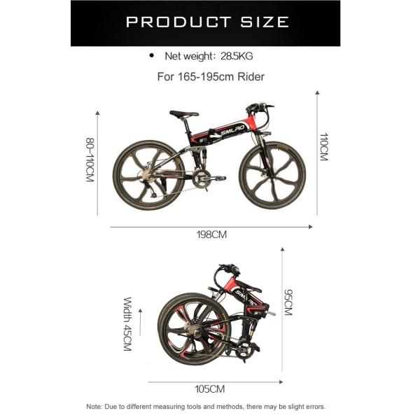 SMLRO Folding 26 Electric Bike With 13AH Lithium Battery 1.95 Width