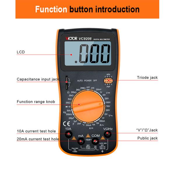 VC9208 Manual Range Digital Multimeter LCD Display With Backlight