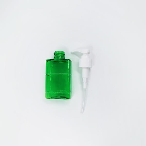 Square 100ml Green PET Plastic Bottle 24mm With Lotion Pump