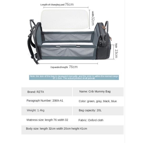 20L Nylon 600D Folding Diaper Bag Multifunctional Nappy Bag 1.4kg
