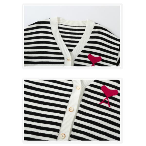 Classic Round Neck Warm Childrens Coats Black And White Striped Knitted Cardigan Jacket
