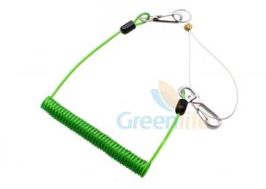 China High Security Green Coil Tool Lanyard PU Coated Cable Tool Customized Length on sale
