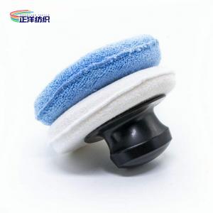 China 12cm Car Paint Buffing Pads Microfiber Round Waxing Applicator With Plastic Hook Handle wholesale