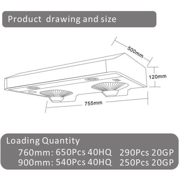 Kitchen Black Touch Screen Ultra Thin Range Hood Stainless Steel