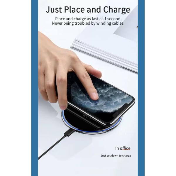 Mirror Desktop Qi Wireless Phone Charger Magnetic 15W With 1m Cable Type-C