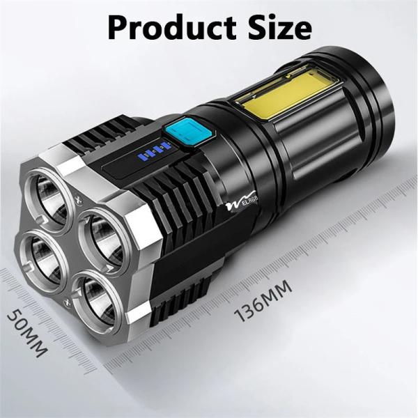 1000 Lumens 4led Rechargeable Cob Flashlight Multifunctional Led Flashlight
