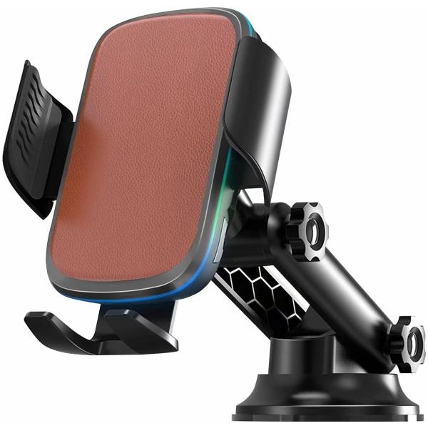 Leather Qi Wireless Car Charger Auto Clamping Mount 15W For Iphone 13