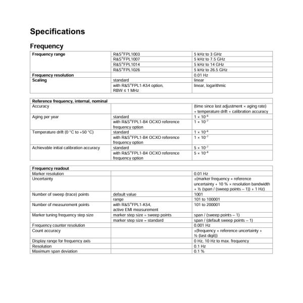 R&S FPL1003 Spectrum Analyzer with 5 kHz to 26.5 GHz Range -108 dBc SSB Phase Noise and -163 dBm DANL