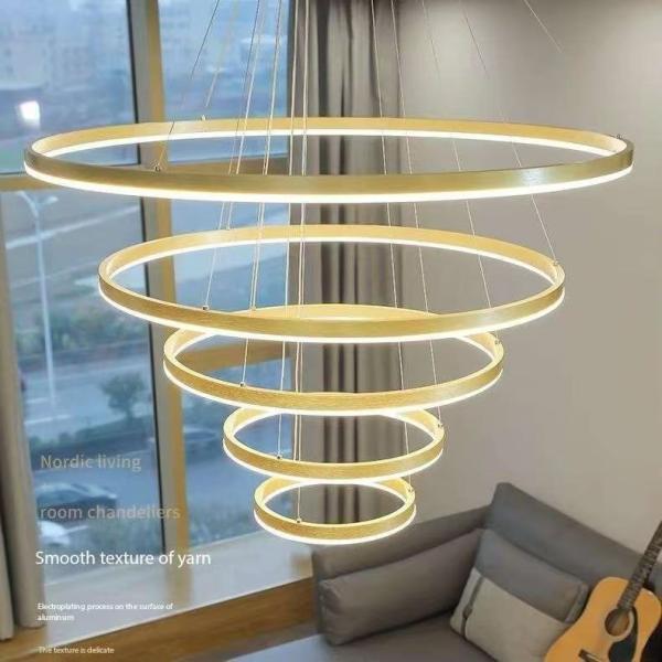 Gold Shell Aluminum LED Round Ring Light 5-rings Hanging Ceiling Light for Hotel Villa