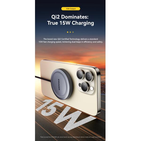 ESSAGER ES-WC11 QI2 Fast Charging Wireless Charger 5W 7.5W 10W 15W