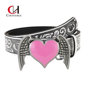 China Fashion Pink Love Ladies Leather Belt For Engraved Pattern wholesale
