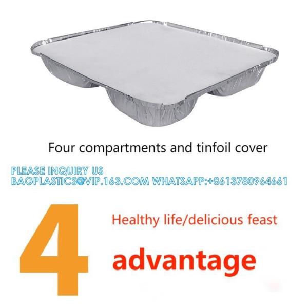 3 Compartment Aluminium Foil Food Container With Clear Dome Lid Custom Alu Foil Containers Disposable Tableware