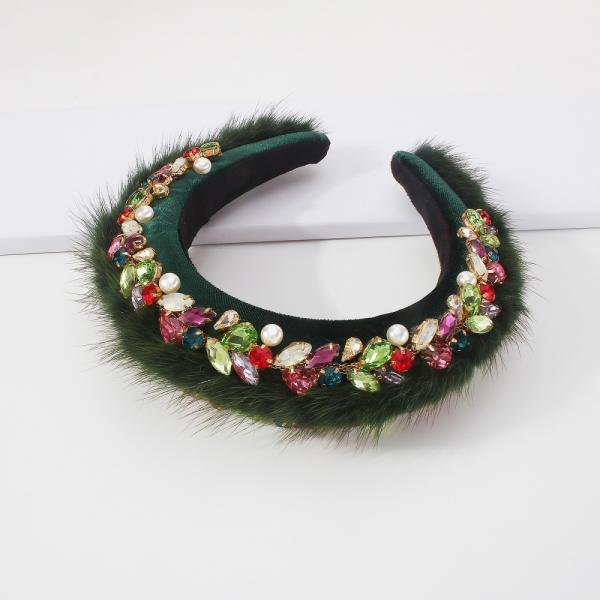 Autumn/Winter hair accessories Fashion mink plush headbands hair hoop luxury color drill wide edge hair headdre