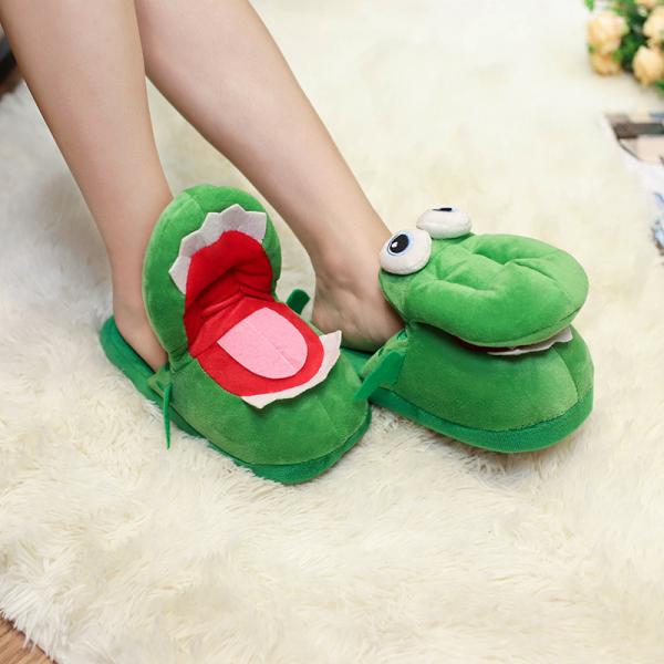 Y-Z Women Fluffy Fuzzy crocodile Winter Thick Sole Nonslip Plush Cartoon Animal Cute Funny House Indoor slippers
