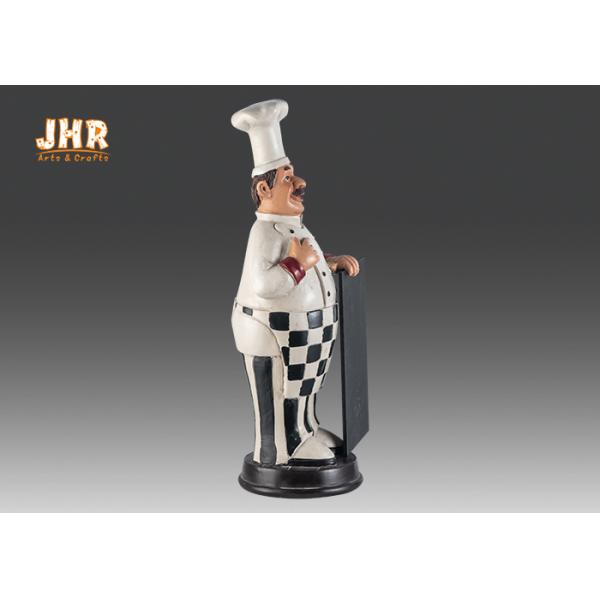Happy Fat Polyresin Chef Holding Wooden Chalkboard Resin Chef Statue Figure Decor