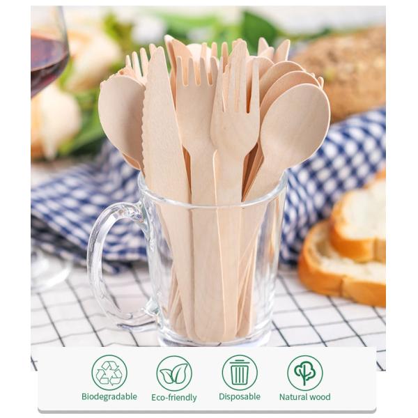 Biodegradable Wooden Disposable Cutlery Set Grade AB for Dining