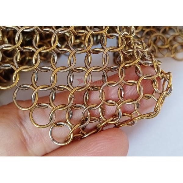 0.8x7mm Stainless Steel Metal Ring Mesh Curtains Gold Color Used For Space Divider