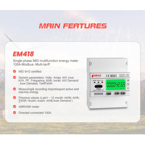 Modbus RTU/M-bus Communication EM418 230V 10 100 A MID Approved Dual Tariff Energy Meter