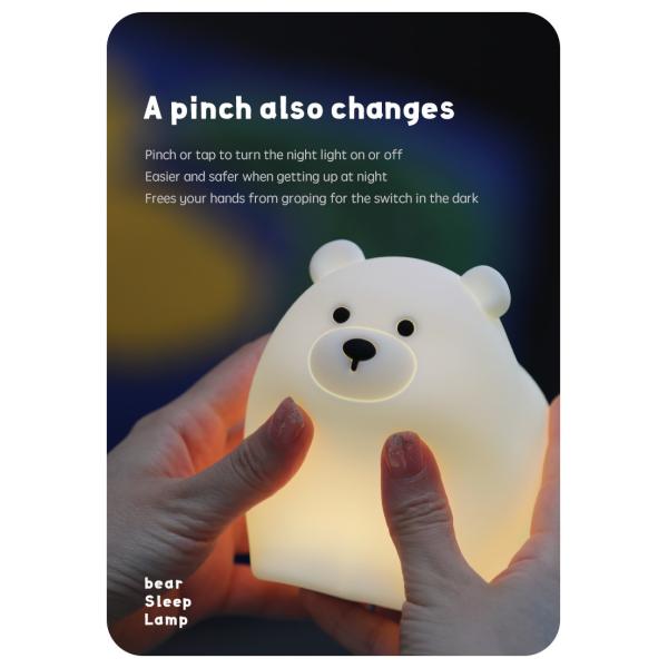 OEM Led Cute Cartoon Silicone Bear Sleep Lamp Usb Rechargeable Night Lamp Baby Bedroom Bedside Night Light