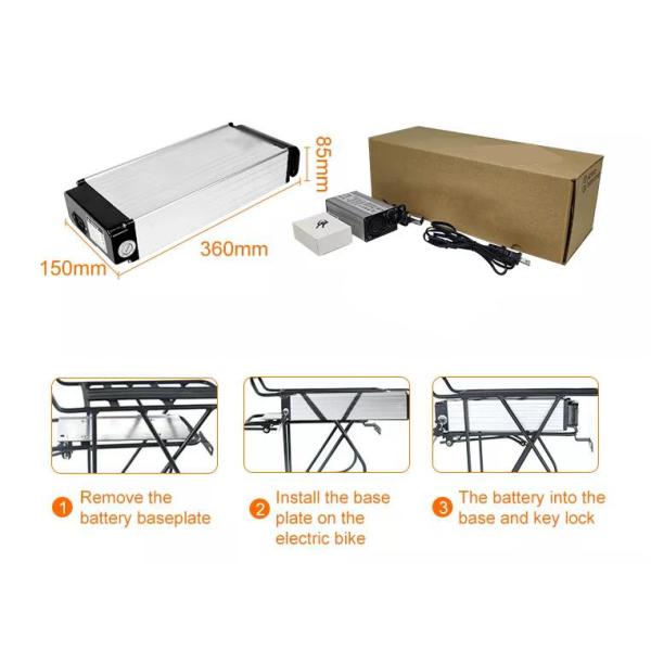 18650 Cell 48V 250W 500W Silver Rear Rack Rechargeable E Bike Battery 36V E Bike Battery Custom Produce ISO9001 Certificated Battery Fiets Accu Fahrrad Akku