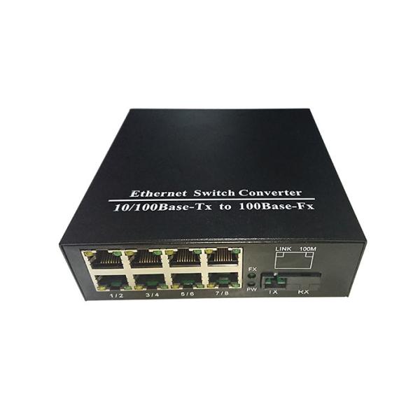 Quality 8 Ethernet Fiber Optic Media Converter Simplex SC Port Black Color for sale