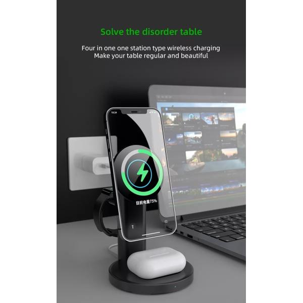 Magnetic 15W ABS Wireless Charging Station For IPhone Airpods Apple Watch